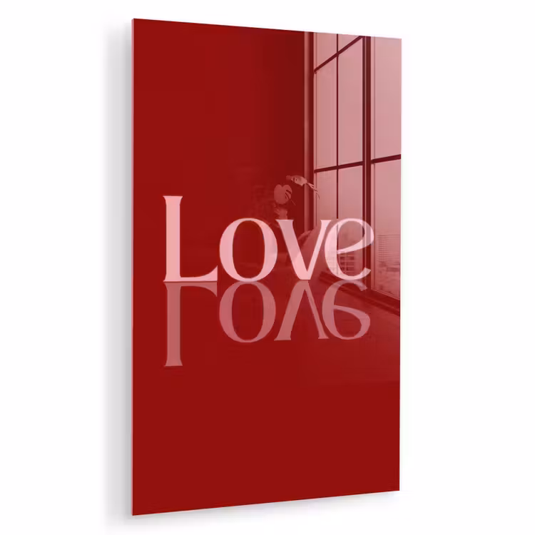 Glas schilderij - Love - Spiegeling - Rood — 1
