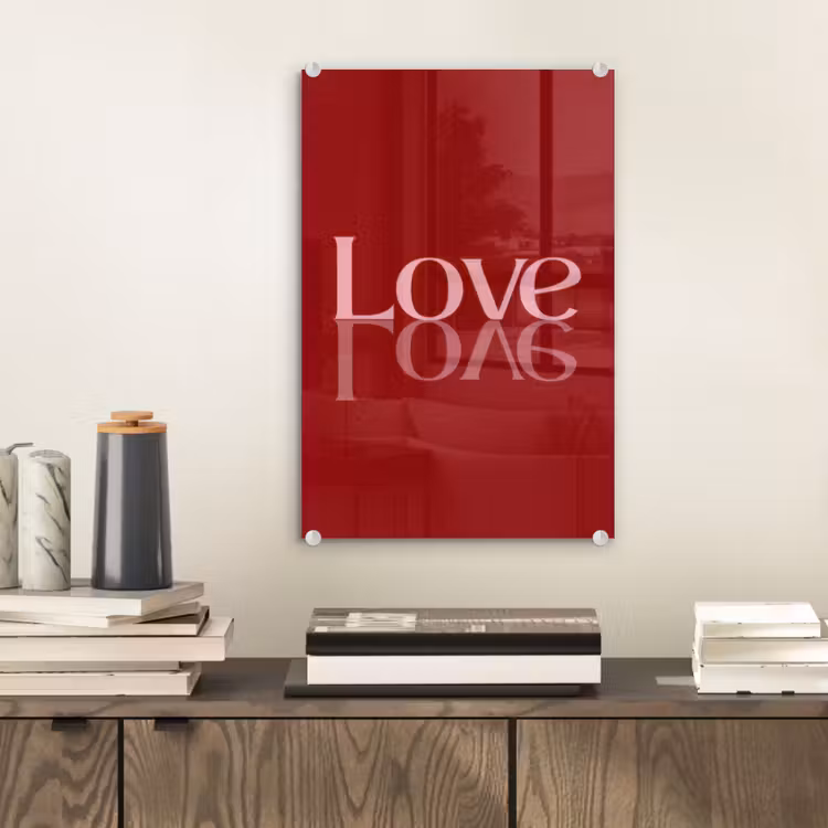 Glas schilderij - Love - Spiegeling - Rood — 2
