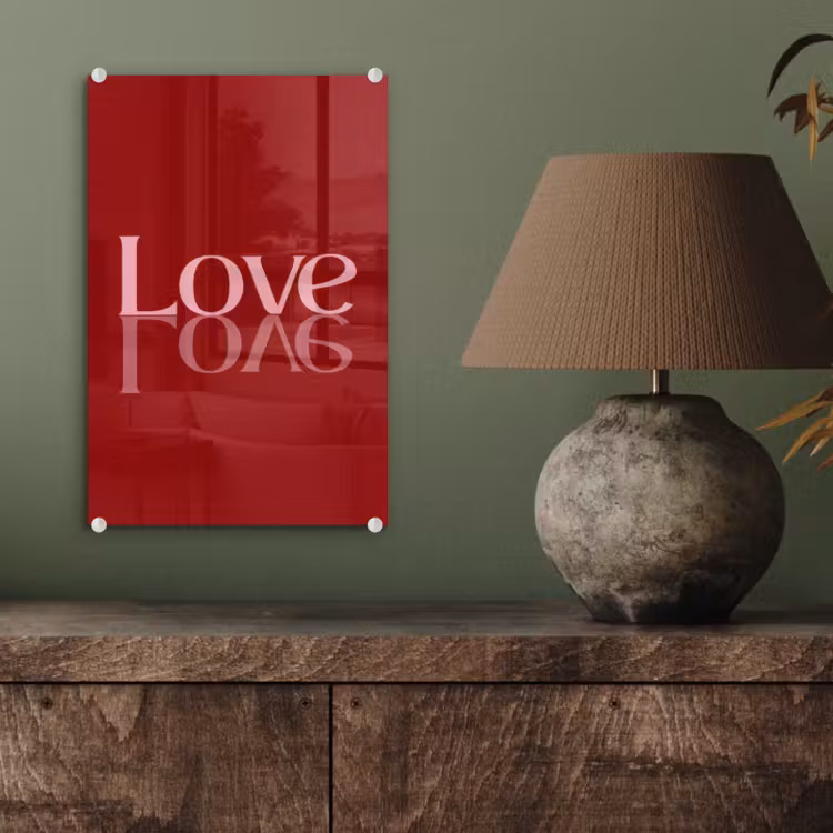 Glas schilderij - Love - Spiegeling - Rood — 4