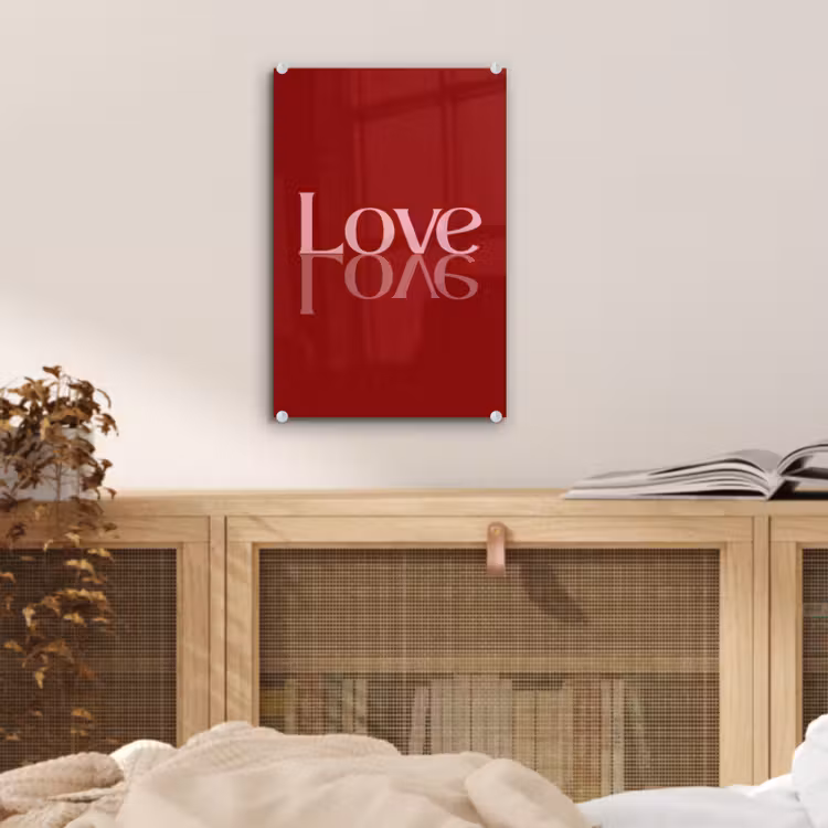 Glas schilderij - Love - Spiegeling - Rood — 5