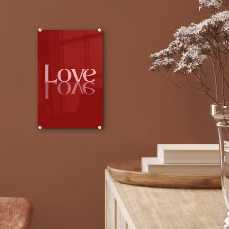 Glas schilderij - Love - Spiegeling - Rood — 6
