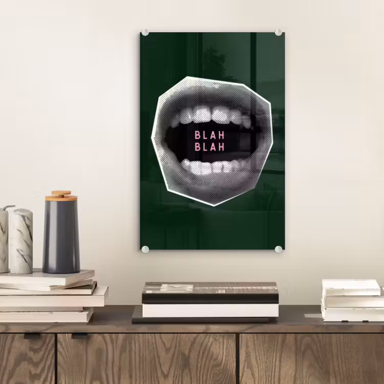 Glas schilderij - Mond - Groen - Illustratie - BLAH BLAH — 2