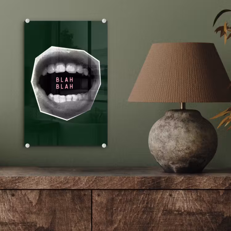 Glas schilderij - Mond - Groen - Illustratie - BLAH BLAH — 4