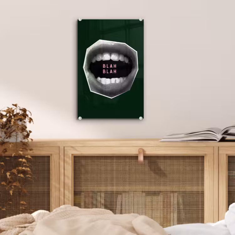 Glas schilderij - Mond - Groen - Illustratie - BLAH BLAH — 5