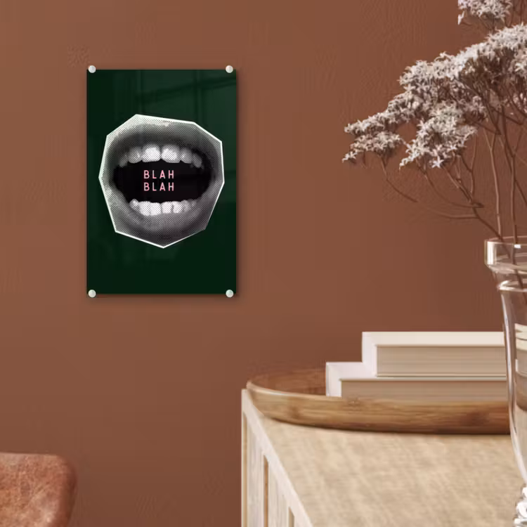 Glas schilderij - Mond - Groen - Illustratie - BLAH BLAH — 6