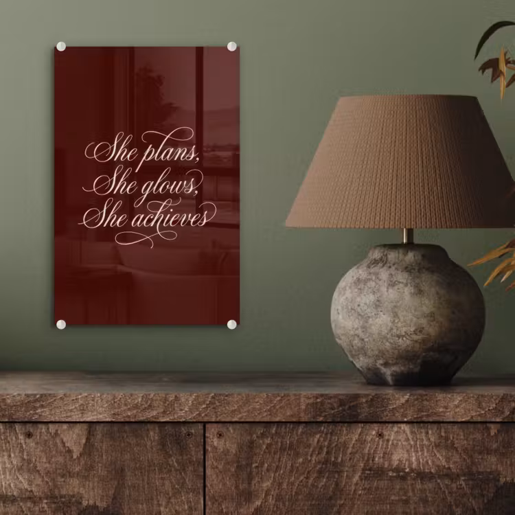 Glas schilderij - She plans she glows she achieves - Rood - Cursief — 4
