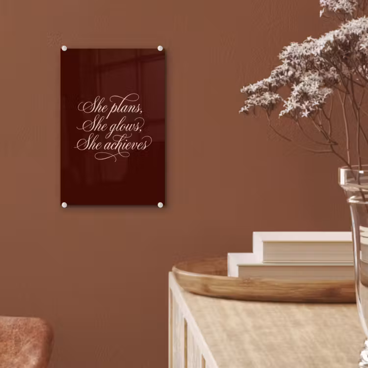 Glas schilderij - She plans she glows she achieves - Rood - Cursief — 6