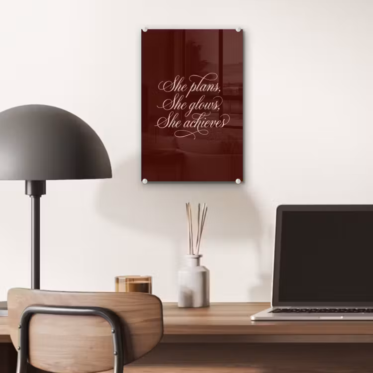 Glas schilderij - She plans she glows she achieves - Rood - Cursief — 7