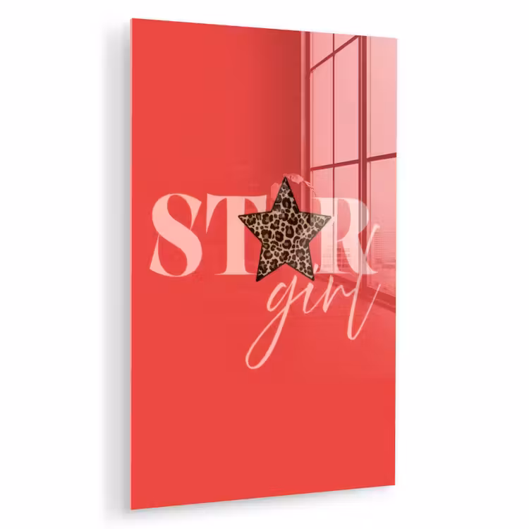 Glas schilderij - Star girl - Rood - Panter - Ster — 1