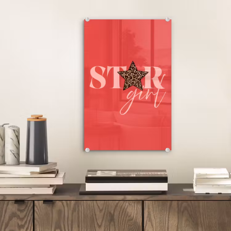 Glas schilderij - Star girl - Rood - Panter - Ster — 2