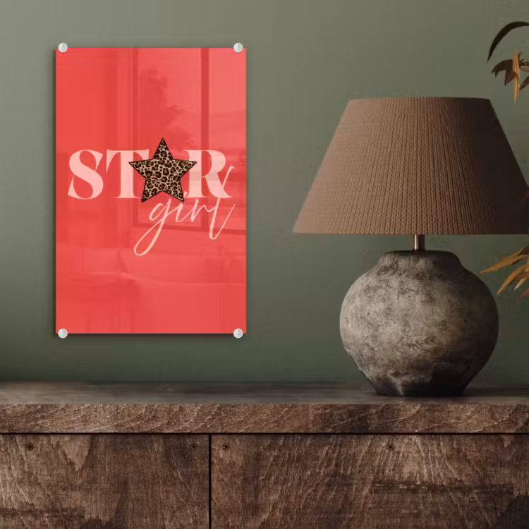 Glas schilderij - Star girl - Rood - Panter - Ster — 4