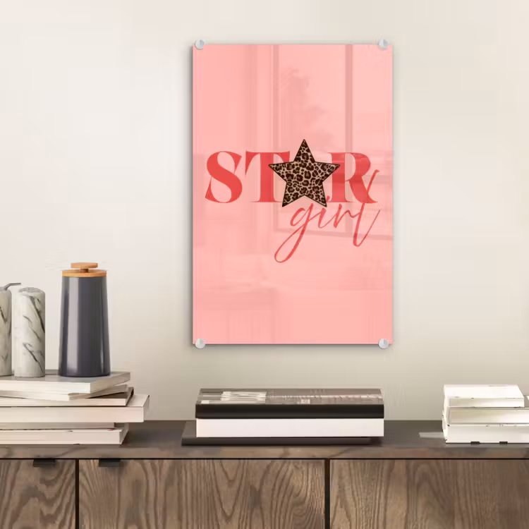 Glas schilderij - Star girl - Roze - Panter - Ster — 2