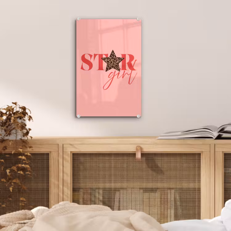 Glas schilderij - Star girl - Roze - Panter - Ster — 5