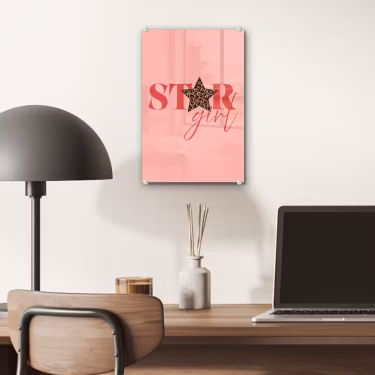 Glas schilderij - Star girl - Roze - Panter - Ster — 7