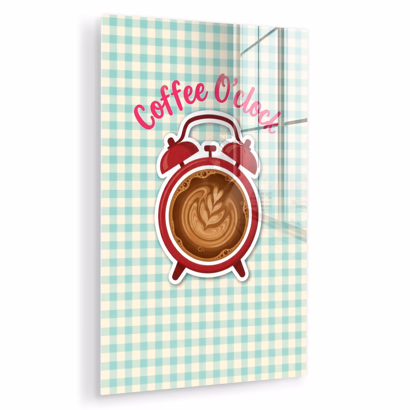 Glas schilderij - Koffie - Klok - Groen — 1