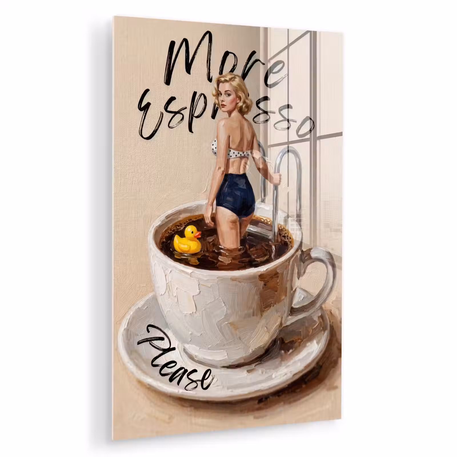 Glas schilderij - More espresso - Koffie - Eend — 1