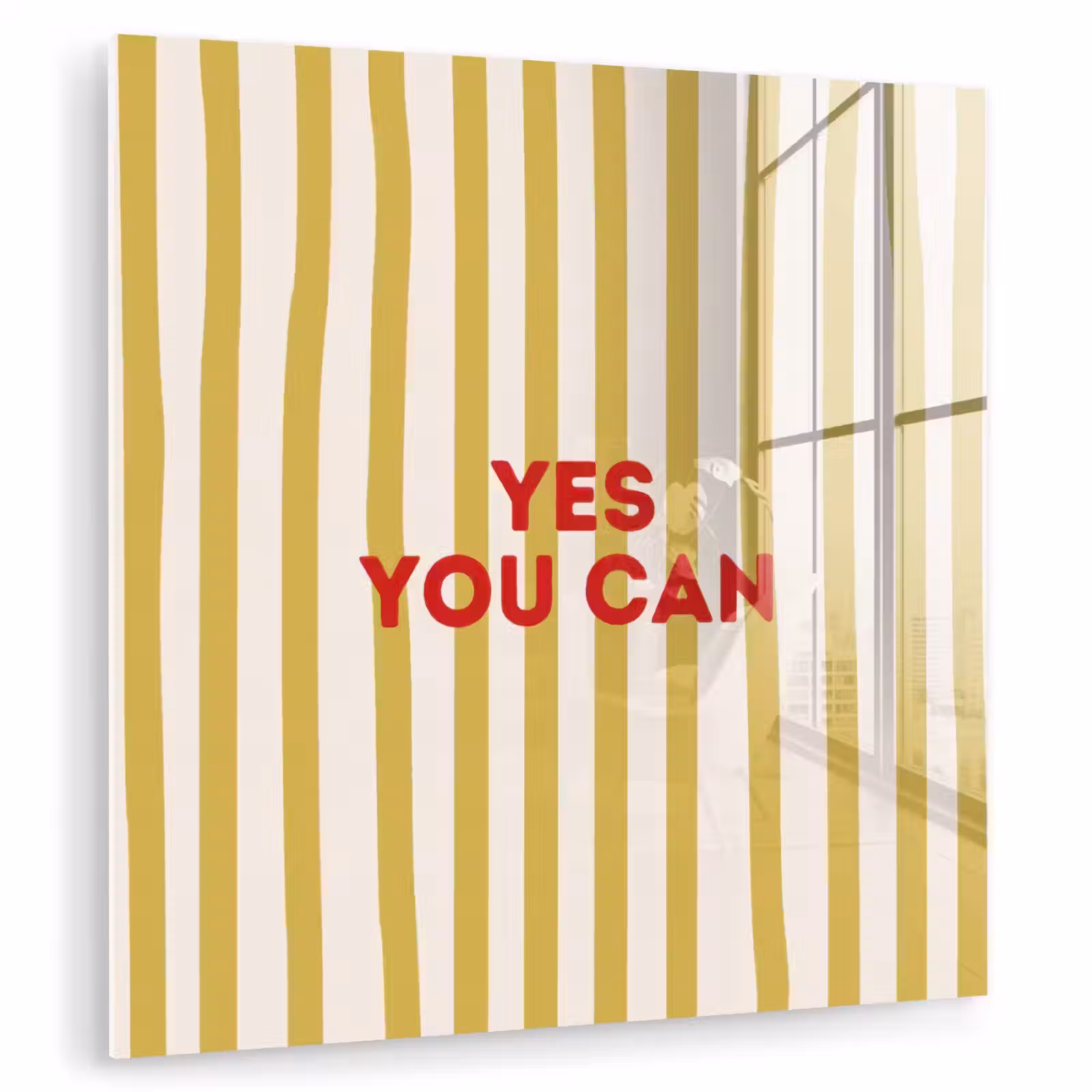 Glas schilderij - Strepen - Abstract - Yes you can - Rood — 1