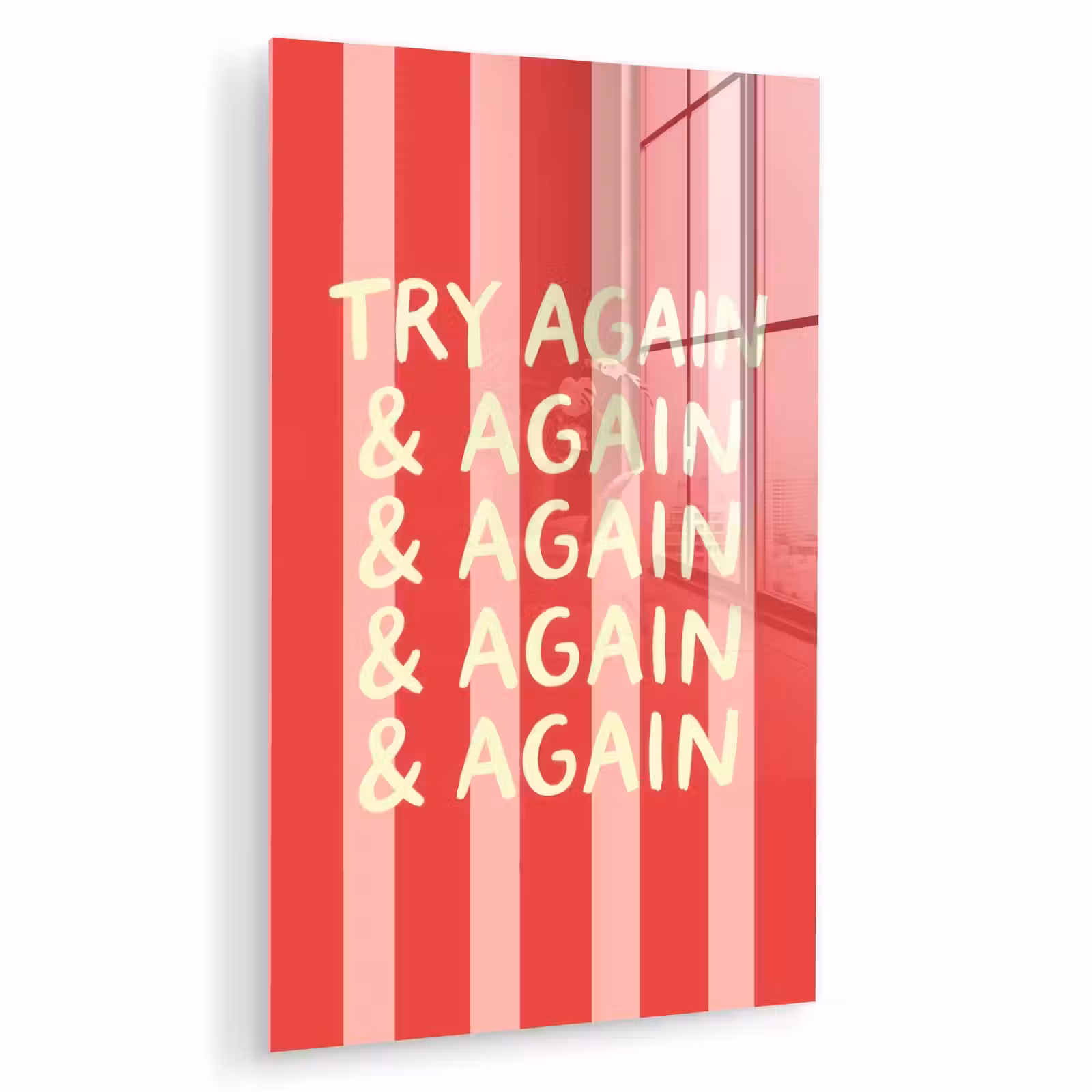 Glas schilderij - Strepen - Rood - Try again — 1