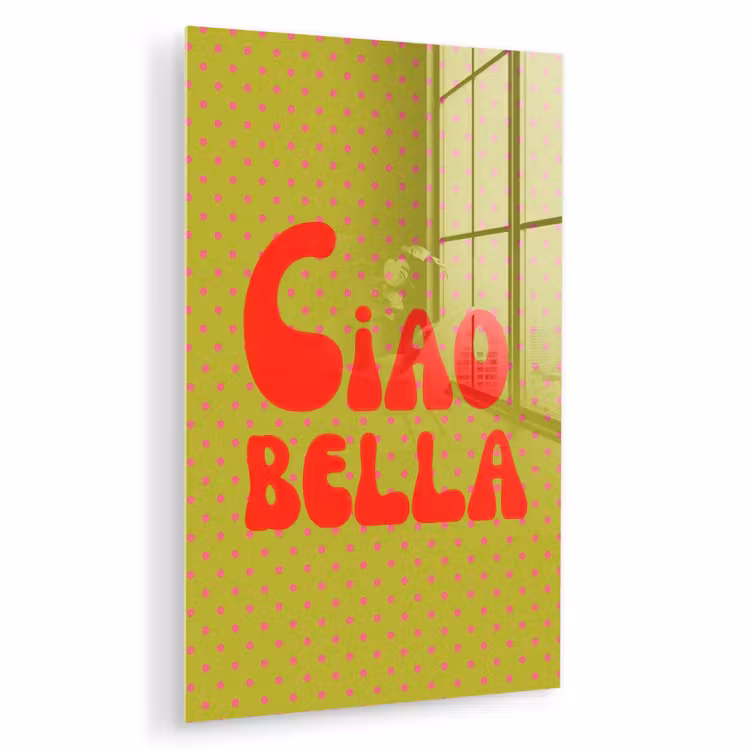 Glas schilderij - Ciao bella - Rood - Groen - Stippen — 1