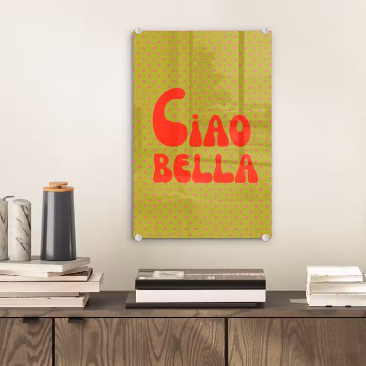 Glas schilderij - Ciao bella - Rood - Groen - Stippen — 2
