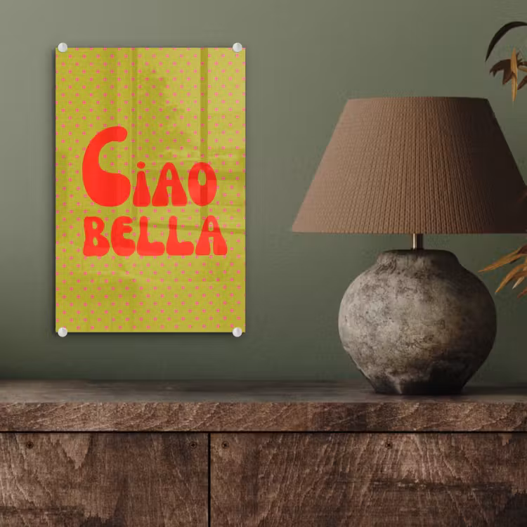 Glas schilderij - Ciao bella - Rood - Groen - Stippen — 4