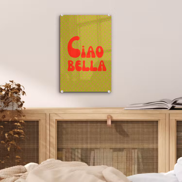 Glas schilderij - Ciao bella - Rood - Groen - Stippen — 5