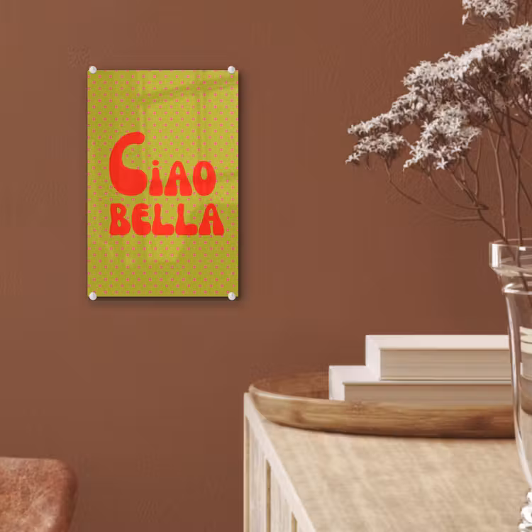 Glas schilderij - Ciao bella - Rood - Groen - Stippen — 6