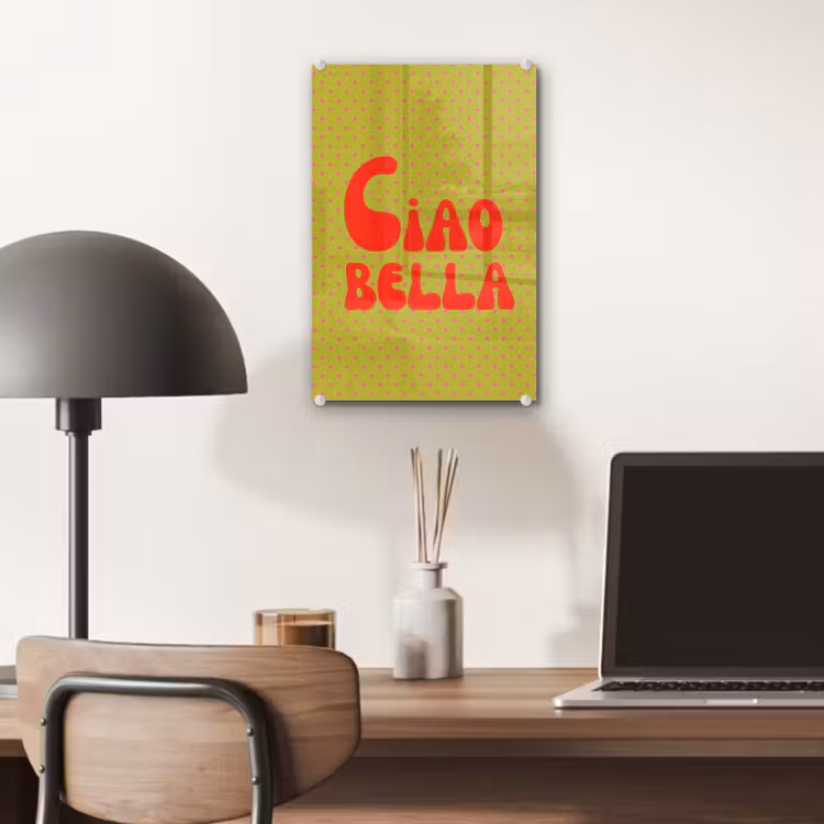 Glas schilderij - Ciao bella - Rood - Groen - Stippen — 7