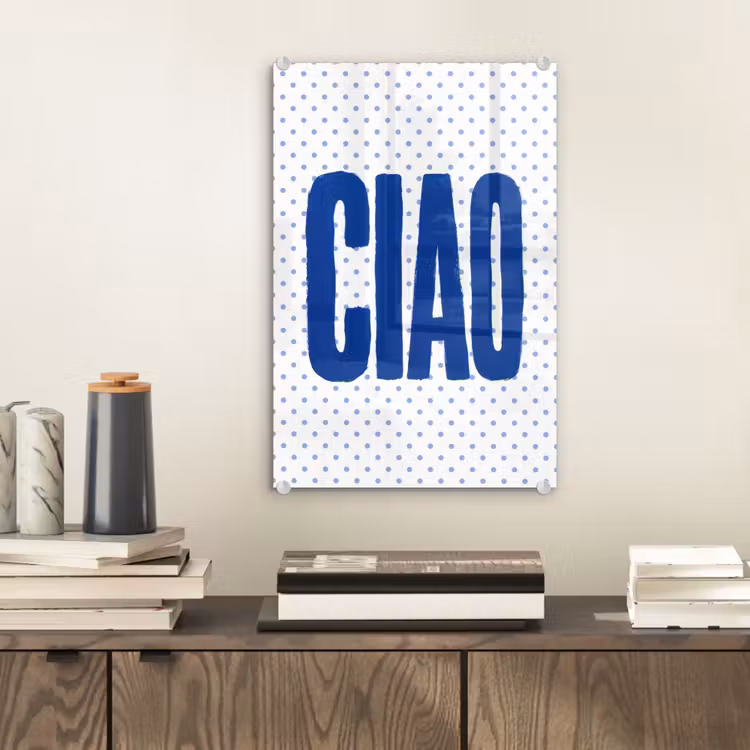 Glas schilderij - Ciao - Blauw - Stippen — 2