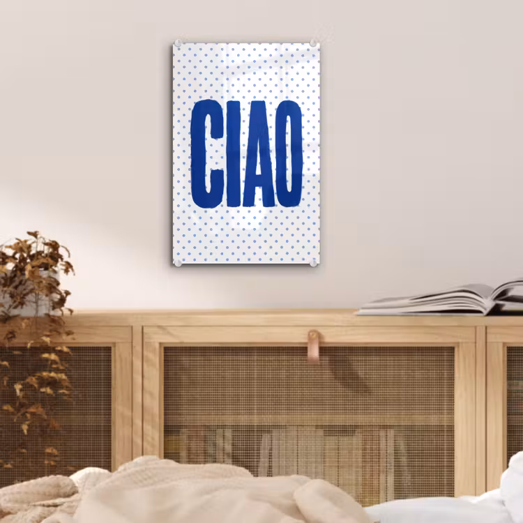 Glas schilderij - Ciao - Stippen - Roze - Wit — 5