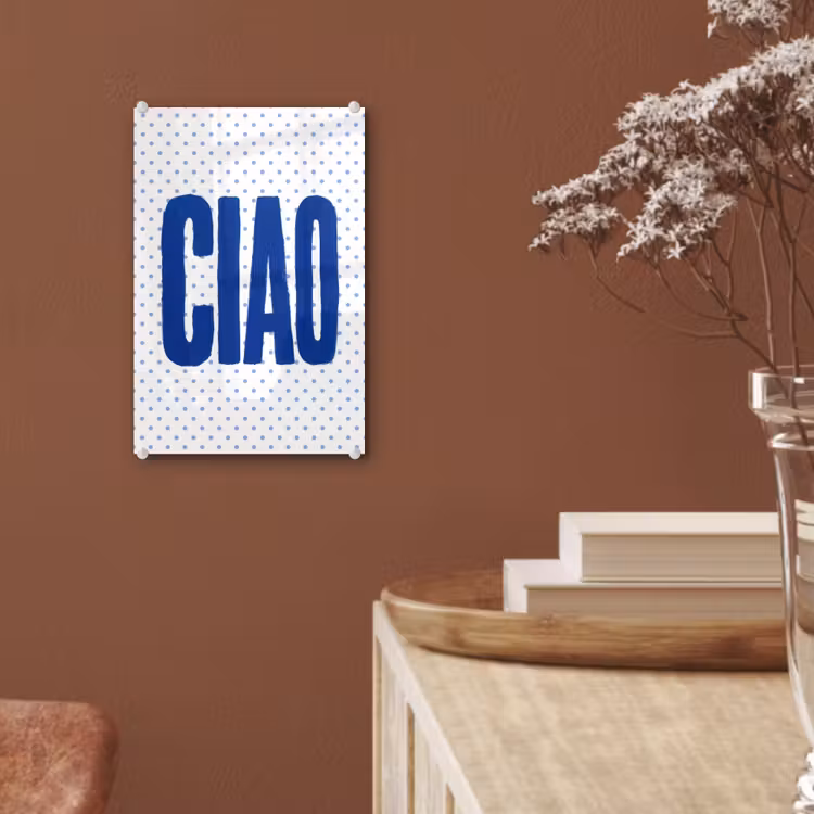 Glas schilderij - Ciao - Stippen - Roze - Wit — 6