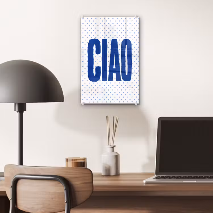 Glas schilderij - Ciao - Stippen - Roze - Wit — 7