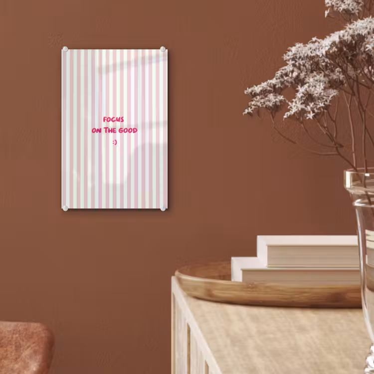 Glas schilderij - Focus on the good - Strepen - Roze - Smiley — 6