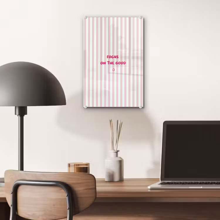 Glas schilderij - Focus on the good - Strepen - Roze - Smiley — 7