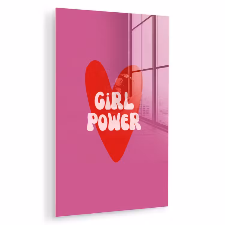 Glas schilderij - Girl power - Hart - Roze - Rood — 1