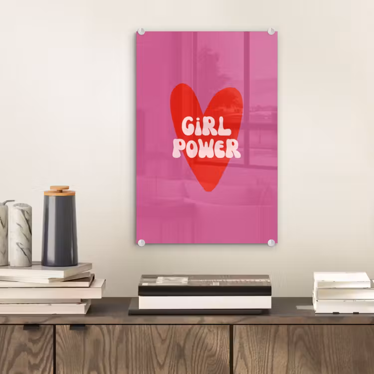 Glas schilderij - Girl power - Hart - Roze - Rood — 2