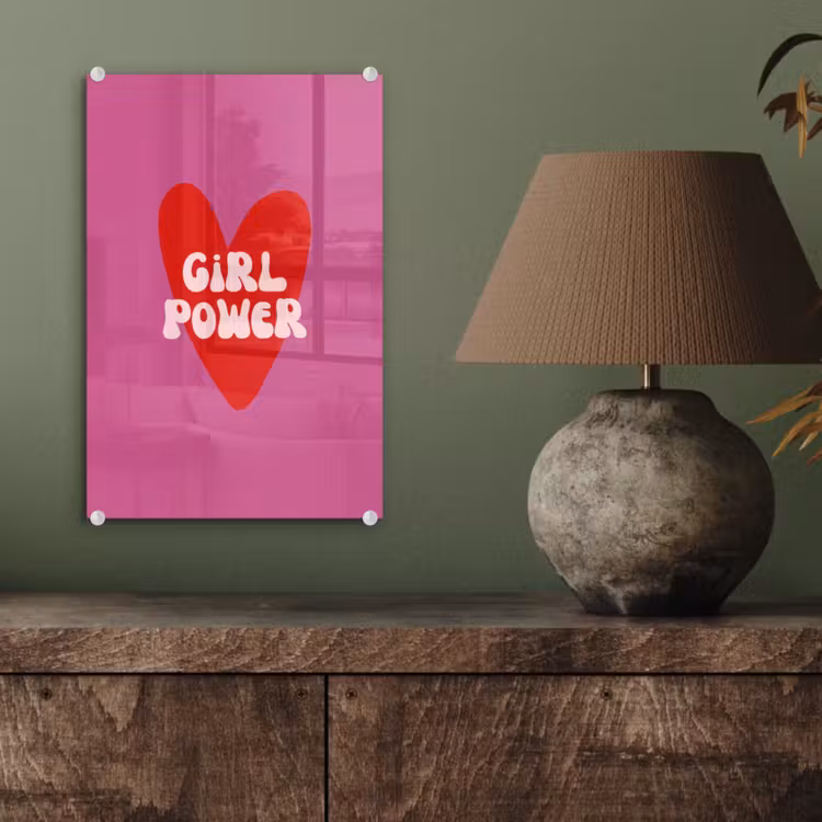 Glas schilderij - Girl power - Hart - Roze - Rood — 4
