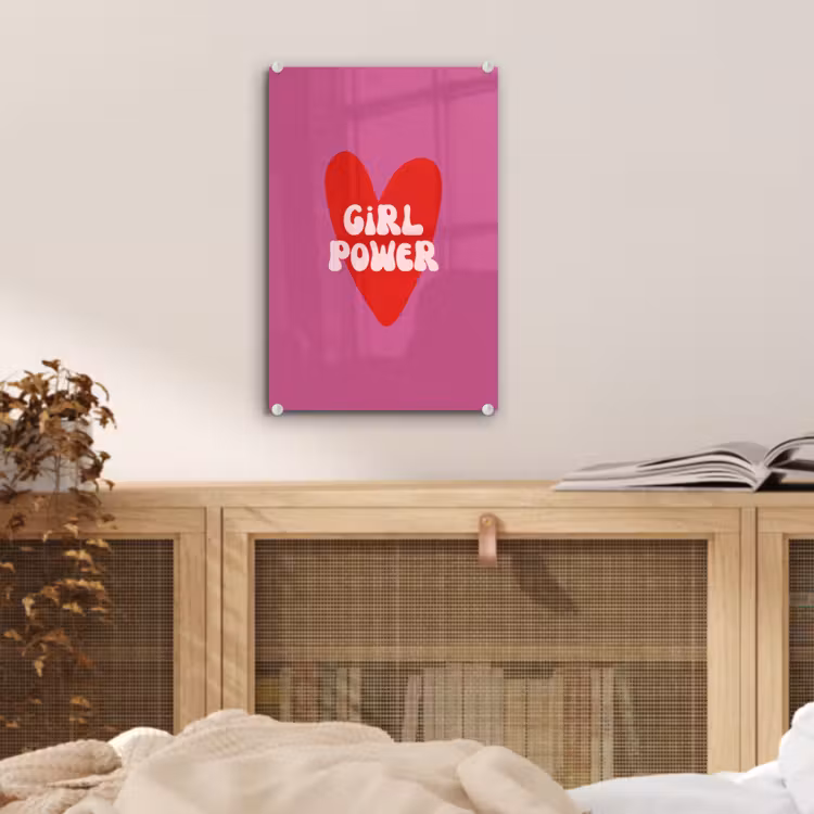 Glas schilderij - Girl power - Hart - Roze - Rood — 5