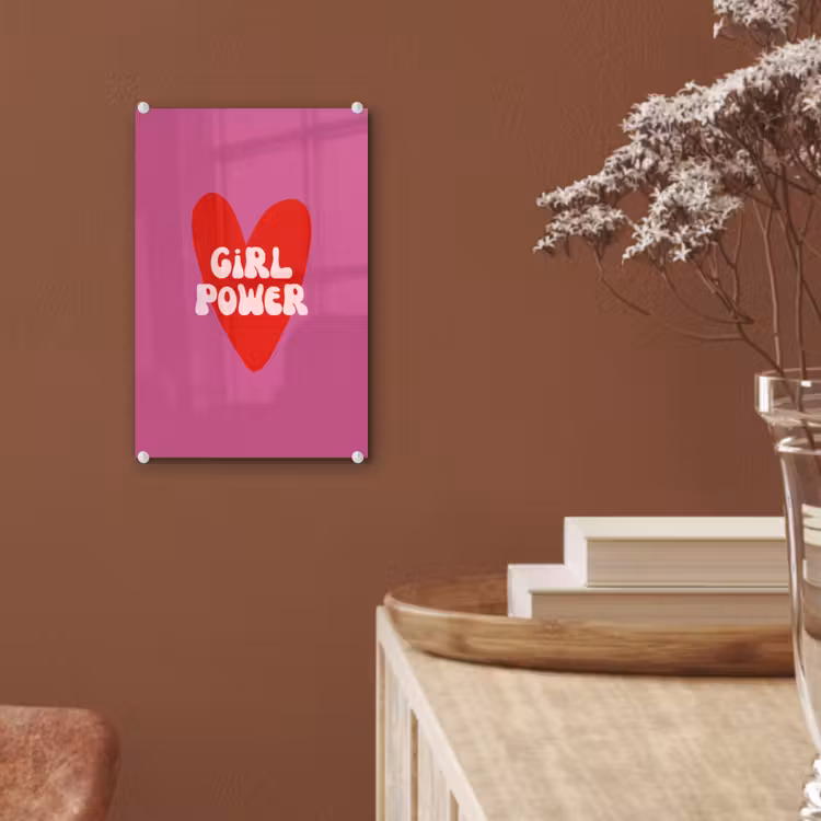 Glas schilderij - Girl power - Hart - Roze - Rood — 6