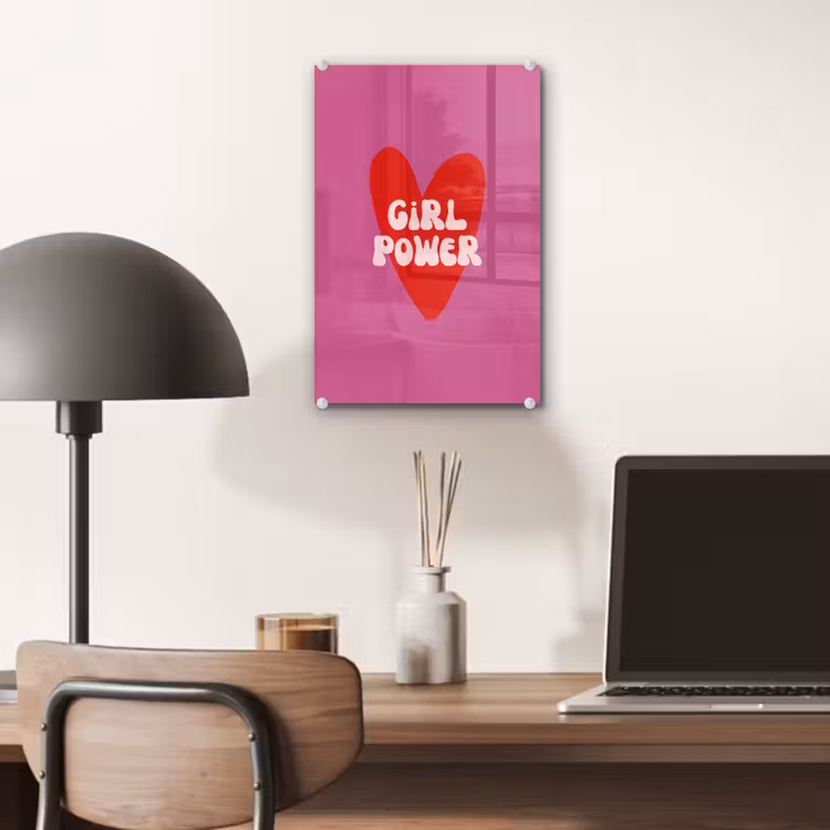 Glas schilderij - Girl power - Hart - Roze - Rood — 7