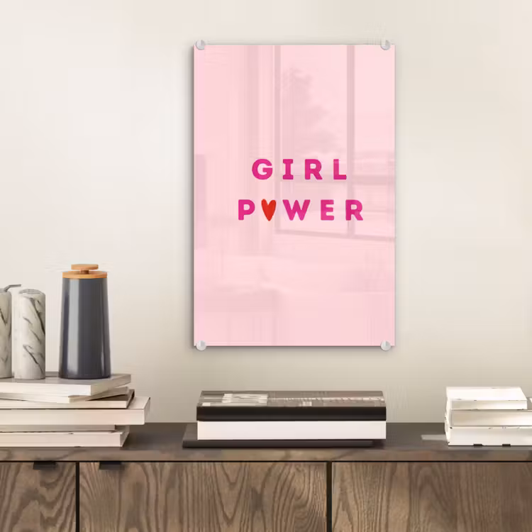 Glas schilderij - Girl power - Roze - Hartje — 2