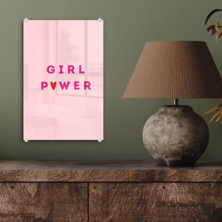 Glas schilderij - Girl power - Roze - Hartje — 4