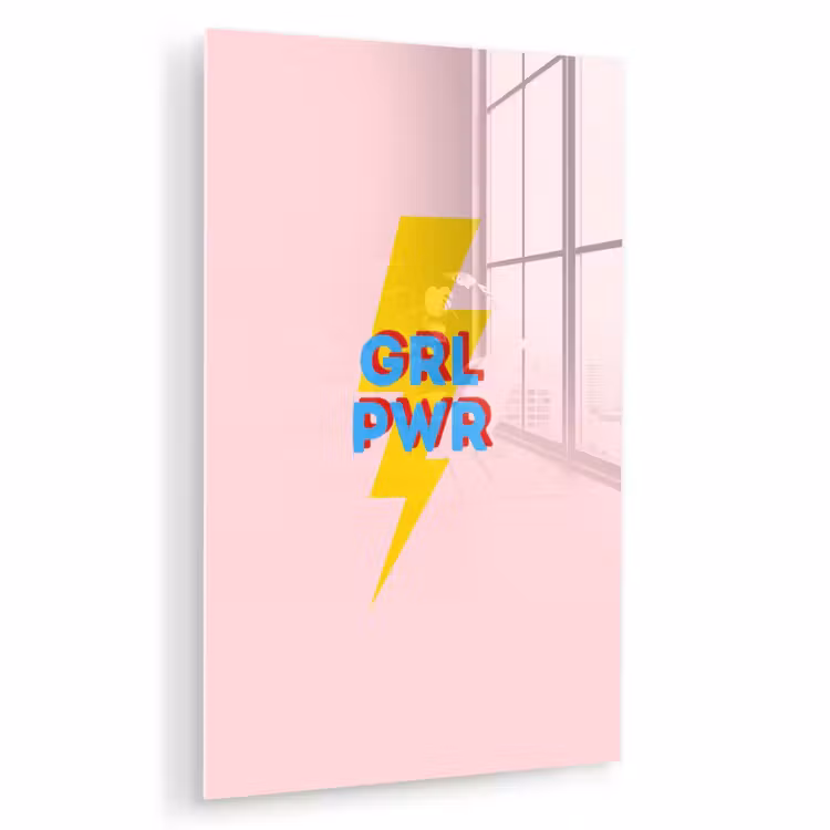Glas schilderij - Grl pwr - Bliksem - Roze — 1