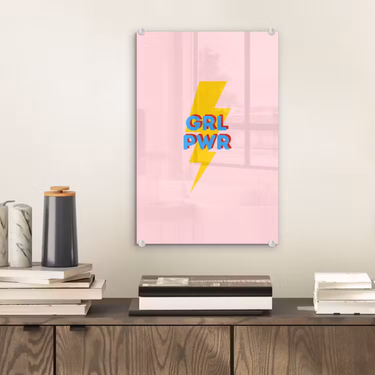 Glas schilderij - Grl pwr - Bliksem - Roze — 2