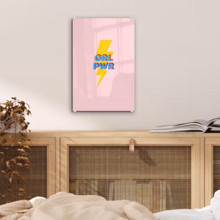 Glas schilderij - Grl pwr - Bliksem - Roze — 5