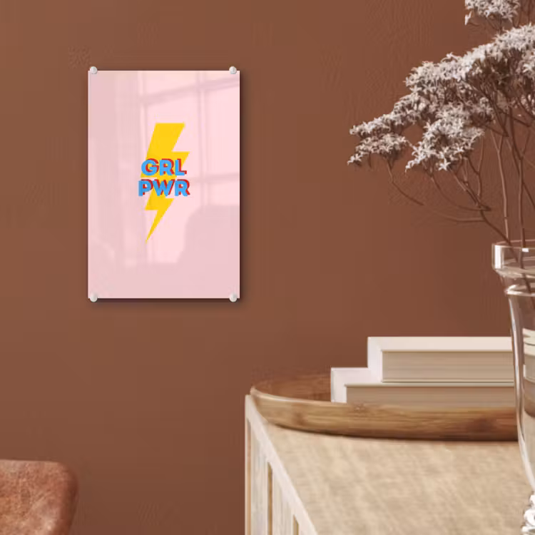 Glas schilderij - Grl pwr - Bliksem - Roze — 6