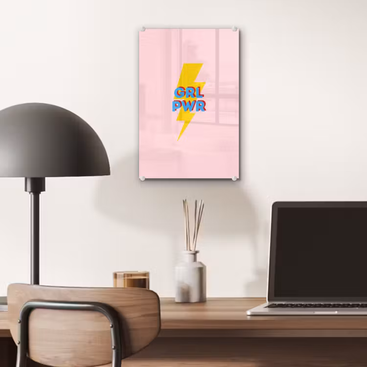 Glas schilderij - Grl pwr - Bliksem - Roze — 7