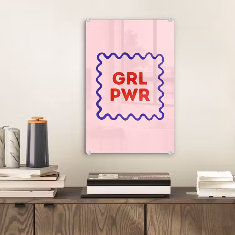 Glas schilderij - Grl pwr - Roze - Kader — 2