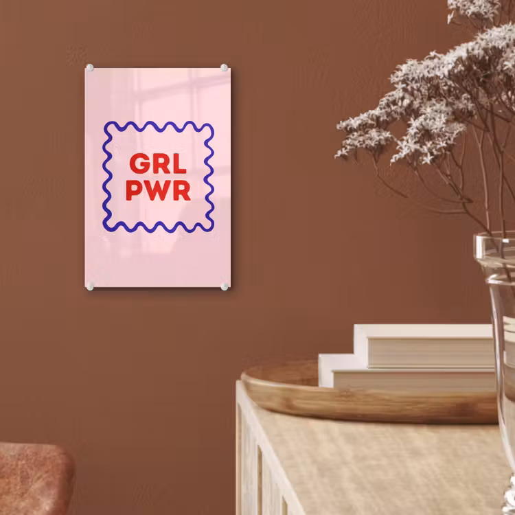 Glas schilderij - Grl pwr - Roze - Kader — 6