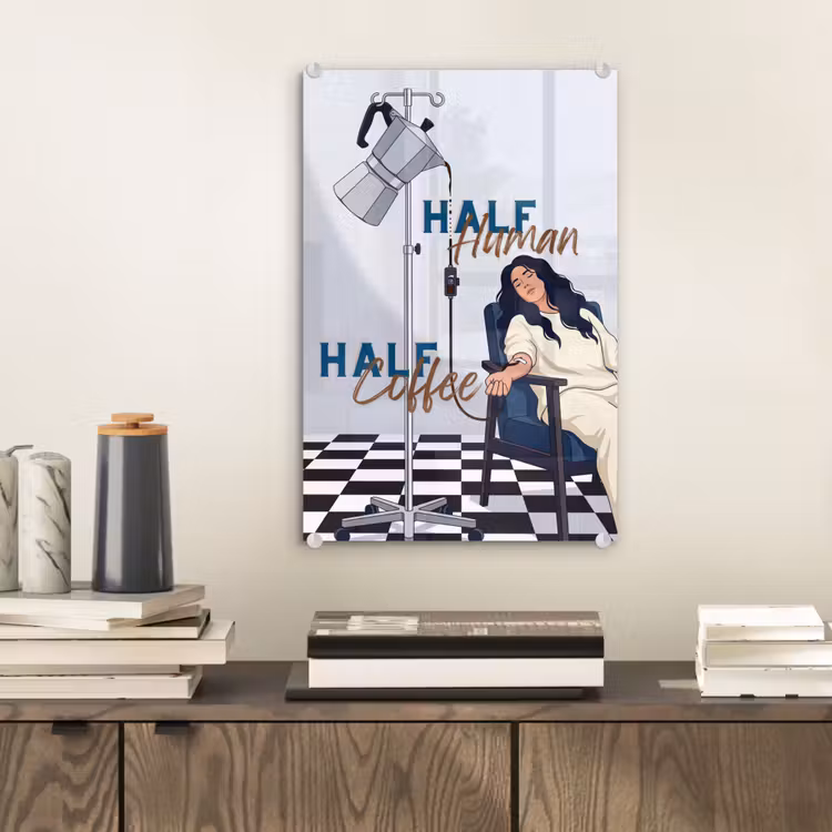 Glas schilderij - Half human, Half Coffee - Infuus - Koffie — 2